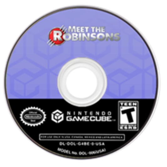 Disc cover art for Meet the Robinsons GameCube game featuring family-friendly action adventure gameplay based on the Disney animated film