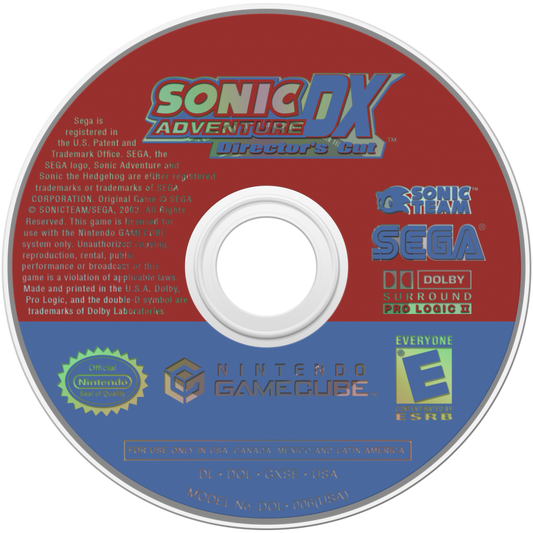 Sonic Adventure DX: Director's Cut Player’s Choice edition for the Nintendo GameCube is a re-release of the original 2003 title, featuring added content and budget-friendly packaging. disc