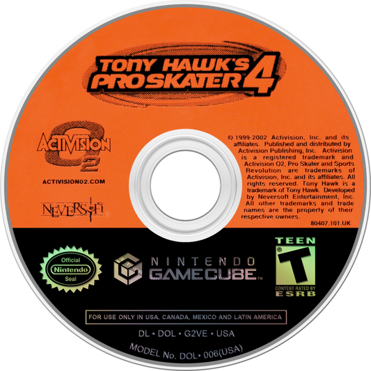 Tony Hawk's Pro Skater 4 Nintendo GameCube for retro video game enthusiasts featuring skateboarding gameplay open level exploration trick combo mechanics challenging objectives iconic professional skaters arcade style sports action and collectible gaming appeal disc