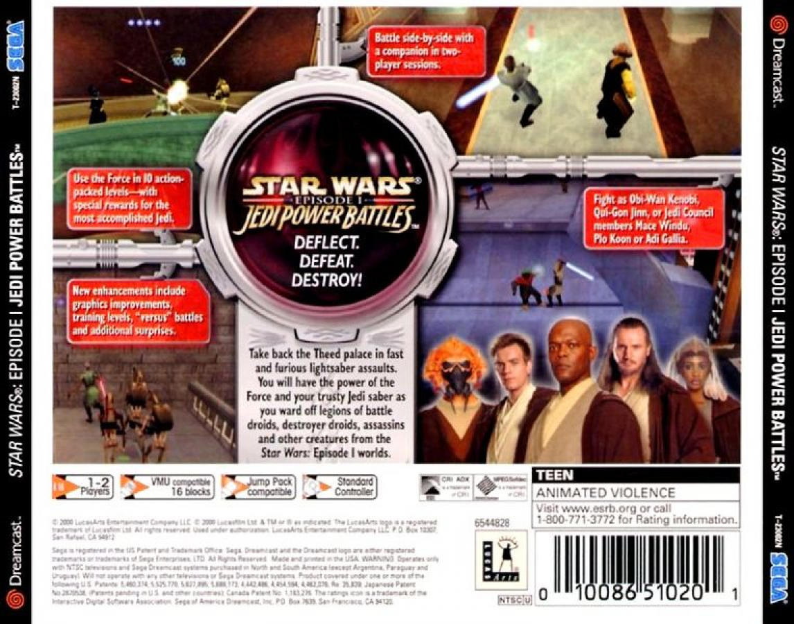 Star Wars: Episode I Jedi Power Battles back cover art for Sega Dreamcast (DC) video game