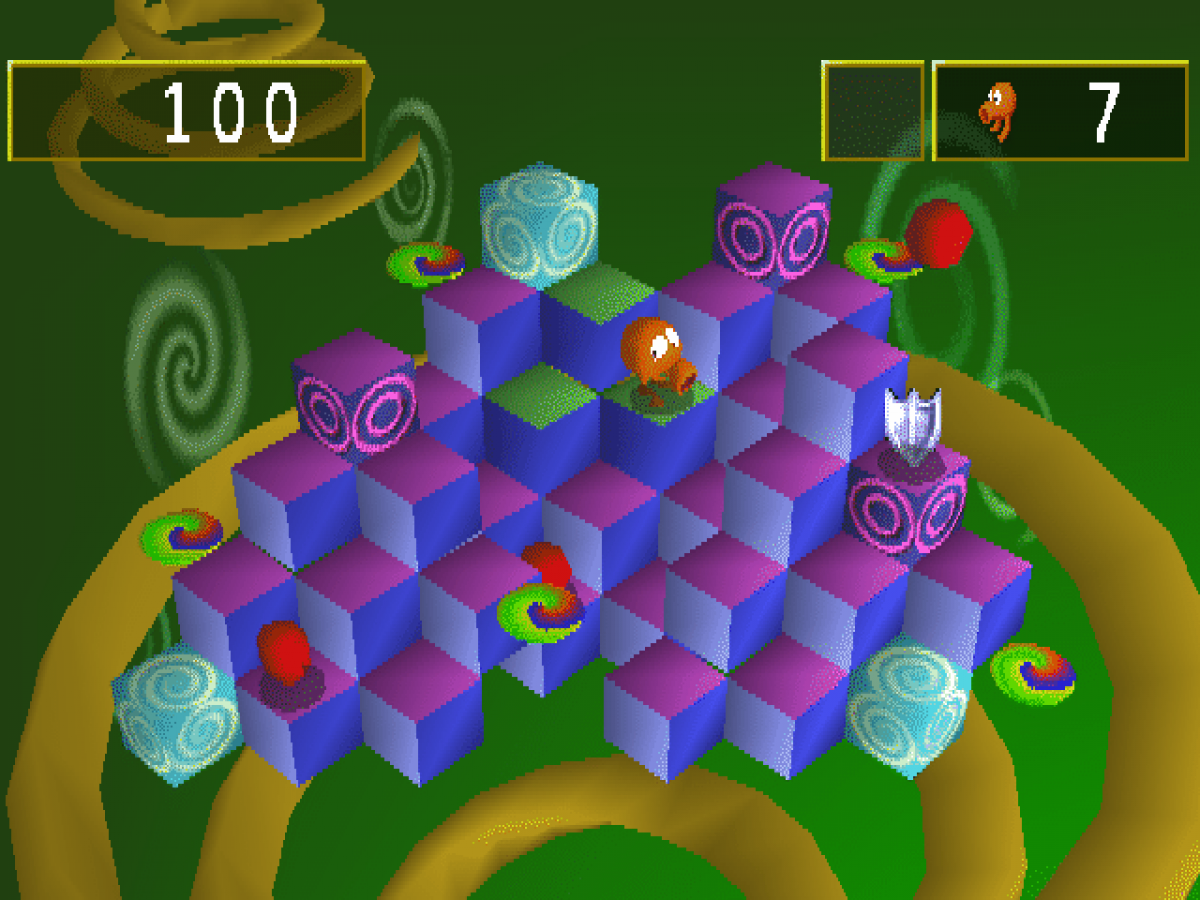 Q*bert gameplay for PlayStation 1 (PS1) puzzle video game