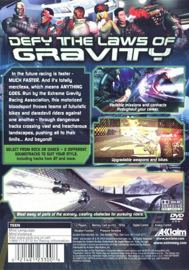 XGRA: Extreme G Racing Association – PlayStation 2 (PS2) video game back of case, futuristic racing.