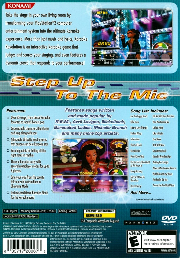 Karaoke Revolution back cover art for Playstation 2 (PS2) video game