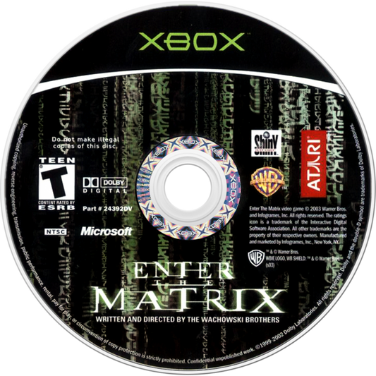 Enter the Matrix Xbox video game, action adventure, third-person shooter, sci-fi gameplay, movie tie-in, classic console title disc