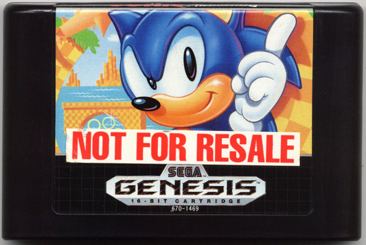 Sonic the Hedgehog Not for Resale Sega Genesis classic platformer with fast-paced gameplay and iconic blue hedgehog character cartridge
