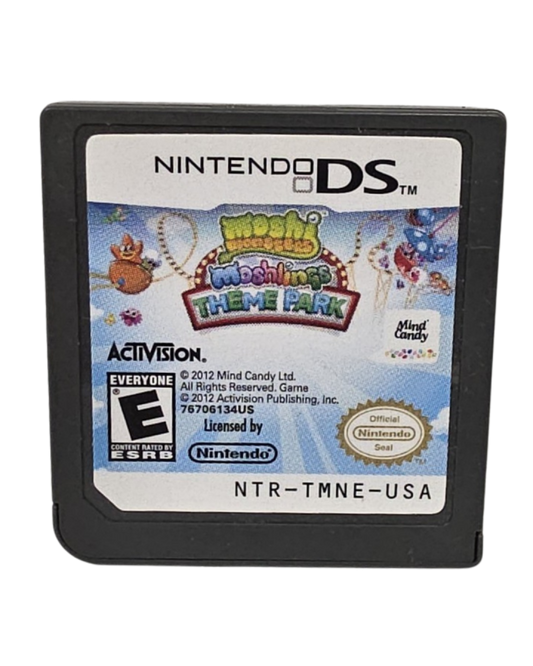 Moshi Monsters Moshlings Theme Park Nintendo DS video game, theme park management gameplay, colorful cartoon adventure, family-friendly handheld console title cartridge