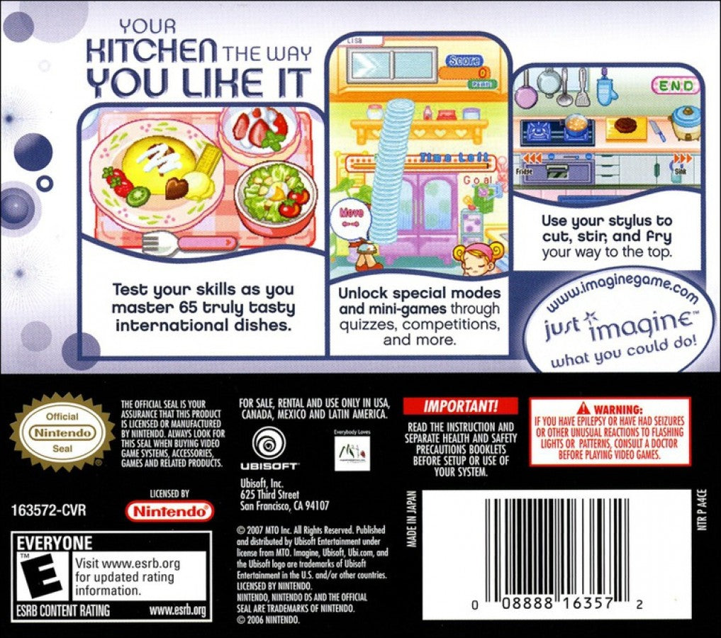 Imagine Master Chef Nintendo DS cooking simulation game with recipe challenges kitchen tasks and culinary creativity for young players back cover