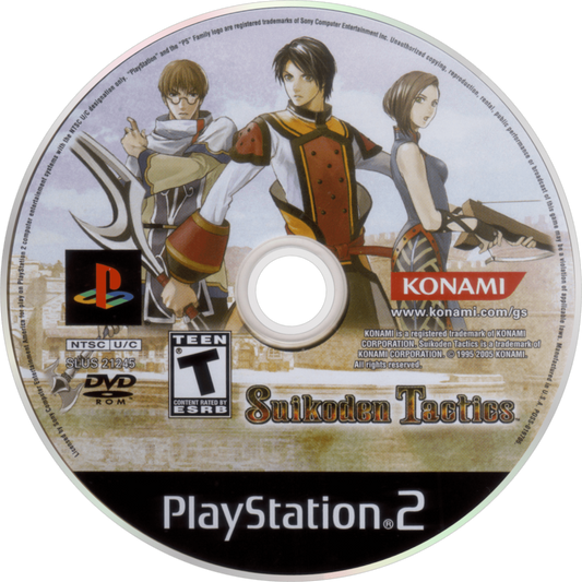 Suikoden Tactics PS2 Sony PlayStation 2 tactical RPG strategy game turn based combat grid based battles Suikoden series Konami story driven gameplay character recruitment fantasy strategy PlayStation 2 software video game title disc