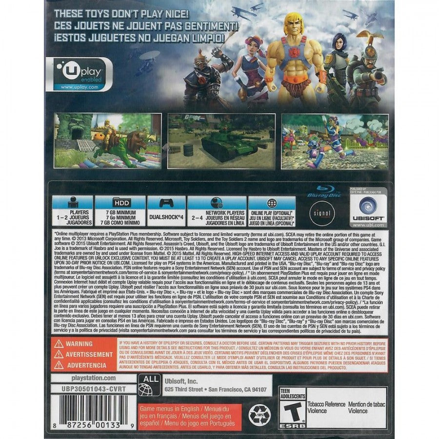 Toy Soldiers War Chest Hall of Fame Edition PS4 inspired design featuring action strategy warfare aesthetic miniature toy armies tower defense gameplay explosive battlefield combat iconic hero units imaginative military sandbox adventure presentation back cover