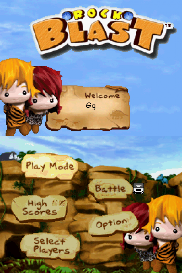 Rock Blast home screen for Nintendo DS (DS) puzzle matching video game