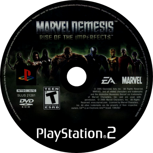 Marvel Nemesis Rise of the Imperfects PS2 Sony PlayStation 2 fighting action game Marvel superheroes vs original characters 3D arena combat brawler superhero battles EA Games story mode versus multiplayer retro gaming PlayStation 2 software video game title disc