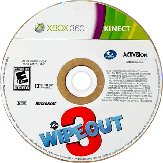 Wipeout 3 disc for Xbox 360 (X360) motion-controlled obstacle course party video game