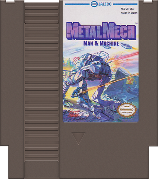 Metal Mech cartridge for the Nintendo Entertainment System featuring 8 bit action gameplay with a transformable mech tank side scrolling combat and strategic mission based objectives cartridge