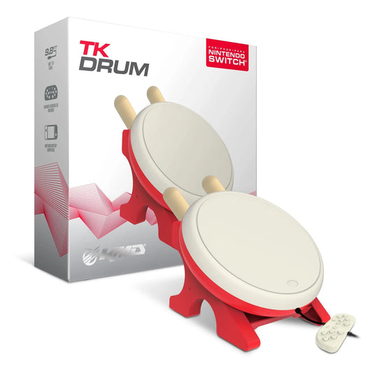 KMD brand Taiko TK drumset for Nintendo Switch, interactive rhythm game accessory with responsive drum pads and drumsticks, compatible with Taiko no Tatsujin games for immersive music and drumming gameplay