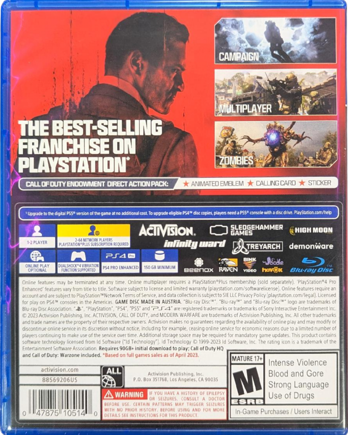 Call of Duty Modern Warfare III PlayStation 4 game featuring intense first-person shooter action and cinematic multiplayer combat back cover