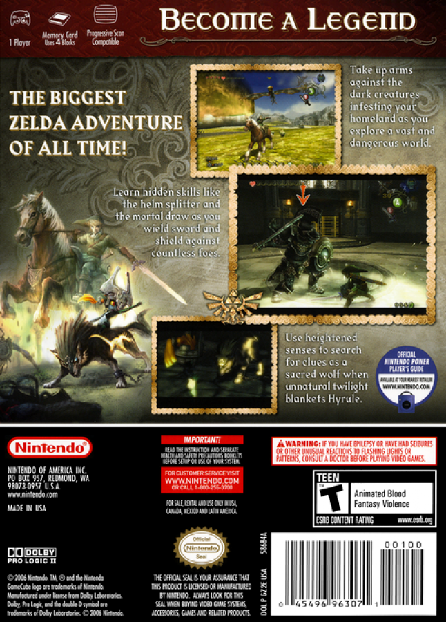 The Legend of Zelda: Twilight Princess – GameCube (GC) Back Box Art HD Image for this Classic Nintendo Zelda Game