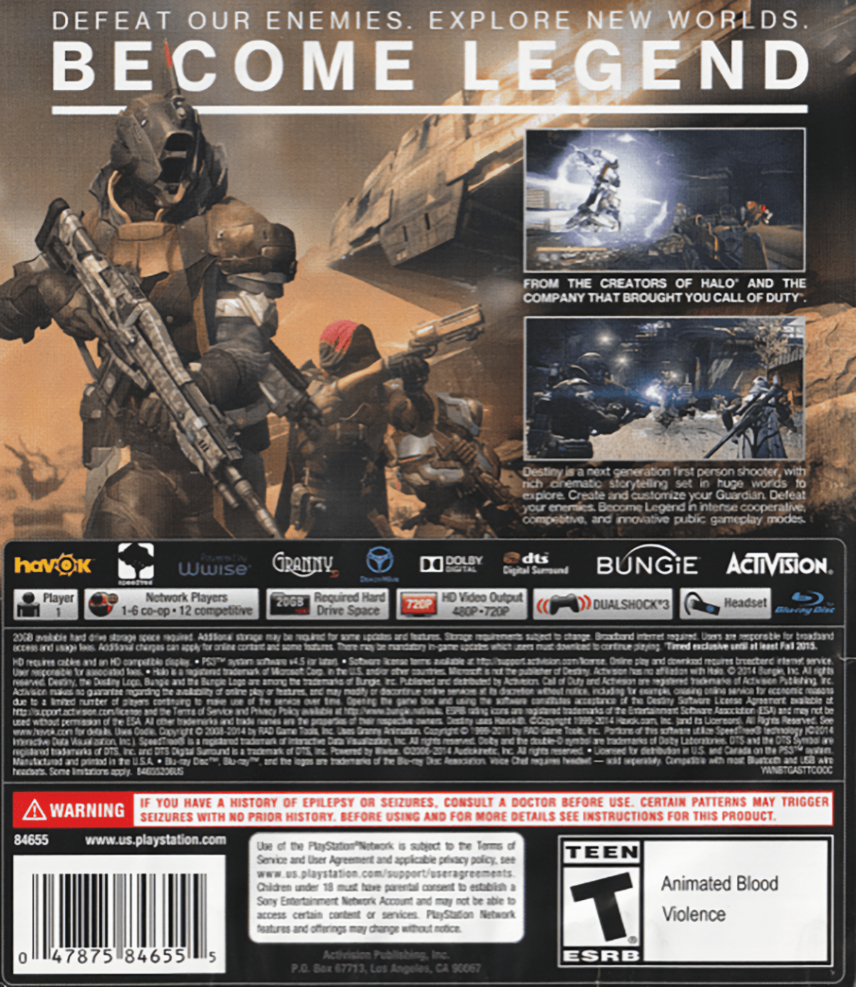 Destiny back cover art for PlayStation 3 (PS3) video game