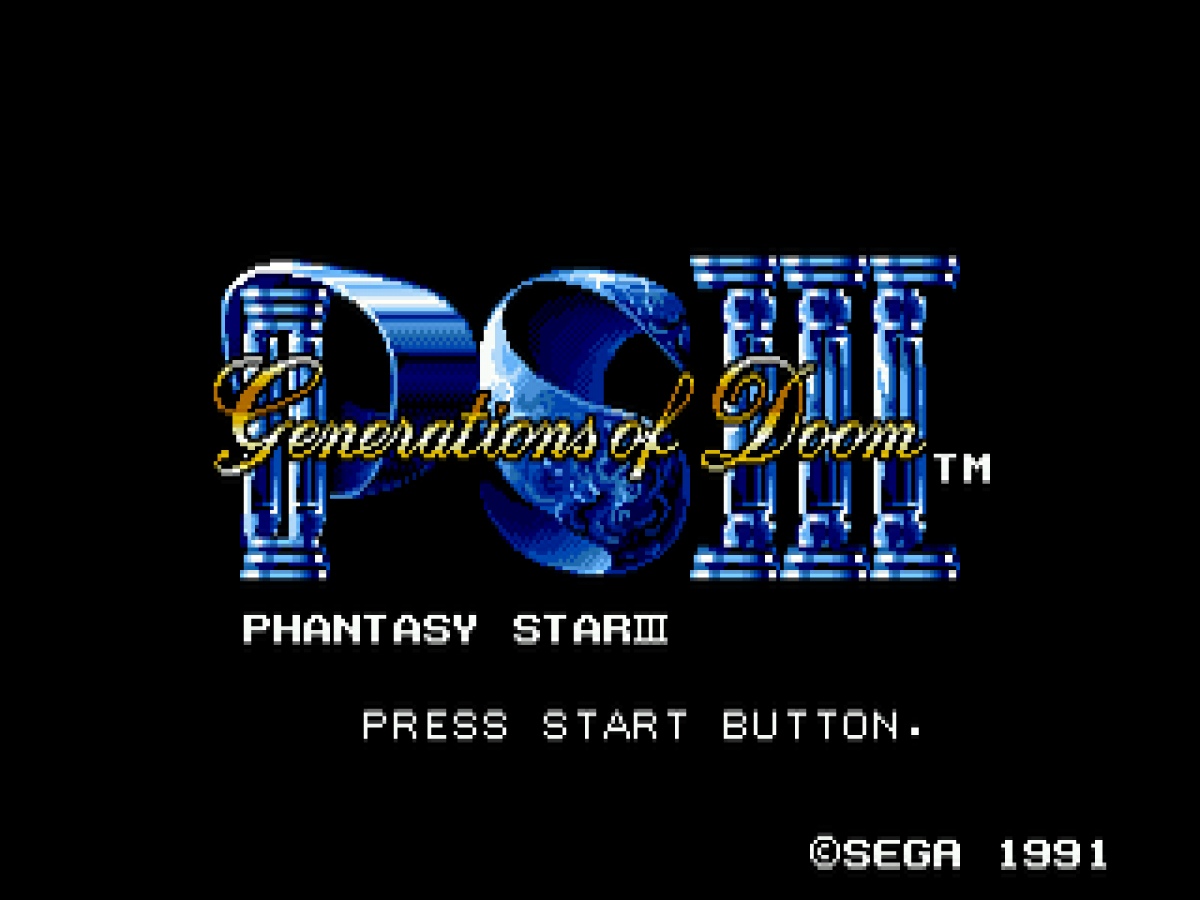 Phantasy Star III: Generations of Doom title screen for Sega Genesis (GEN) video game