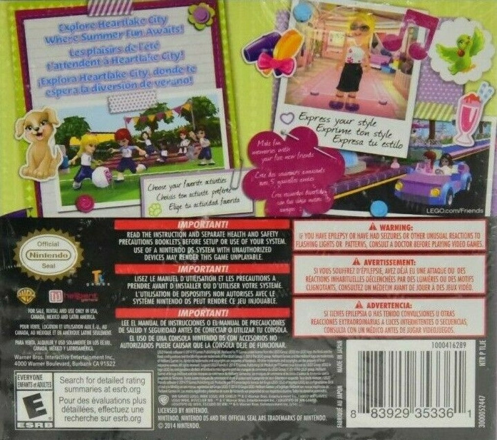 LEGO Friends for Nintendo DS life simulation adventure game featuring Heartlake City exploration mini games pet care character activities and customization gameplay back cover