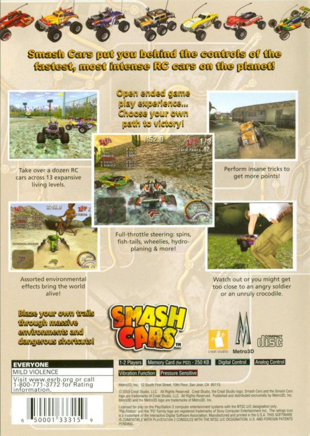 Smash Cars – PlayStation 2 (PS2) video game back of case, arcade-style racing game.