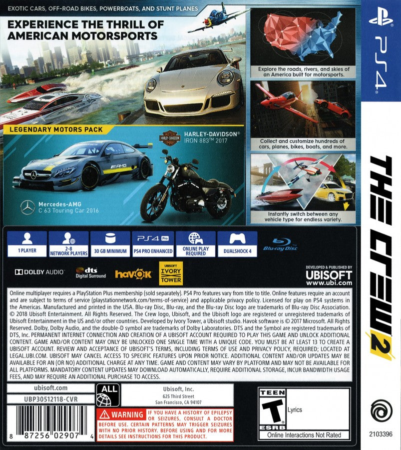 The Crew 2 – PlayStation 4 (PS4) video game back of case, open-world racing