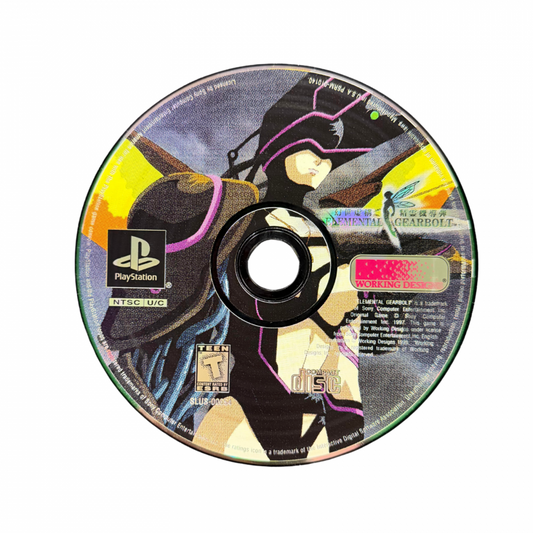 Elemental Gearbolt PS1 fantasy light gun shooter first person rail shooter Working Designs localization magic combat anime cutscenes GunCon compatible arcade style gameplay rare collectible retro gaming PlayStation software video game title nell disc variant