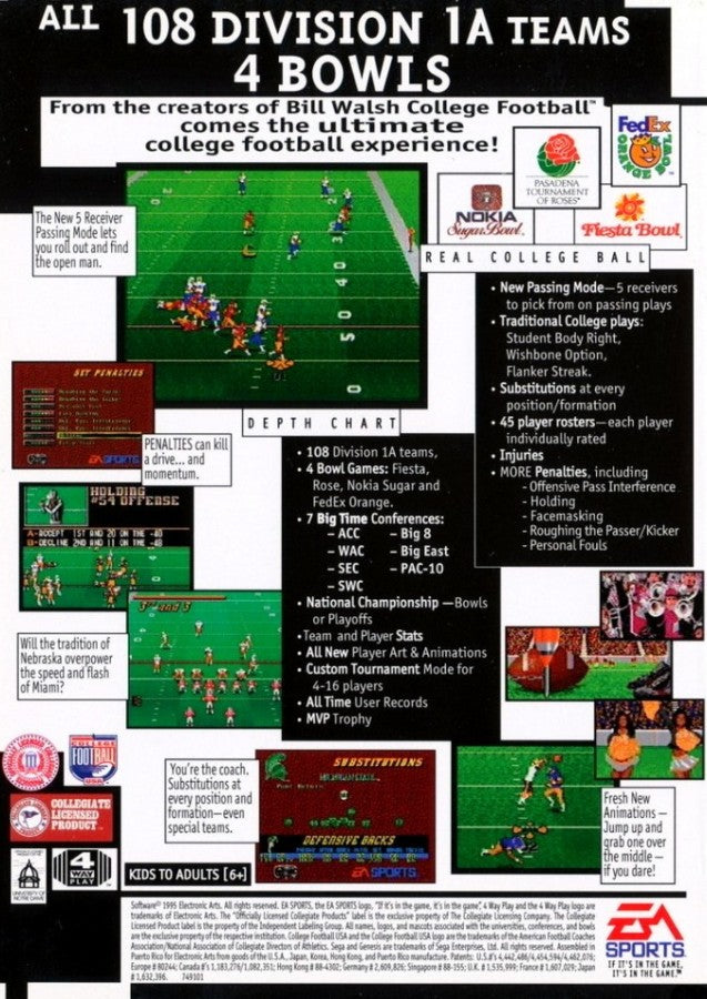 College Football USA 96 back cover art for Sega Genesis GEN video game