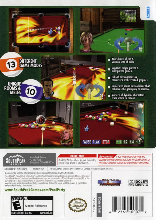 Pool Party – Nintendo Wii (Wii) billiards pool sports simulation video game back of case