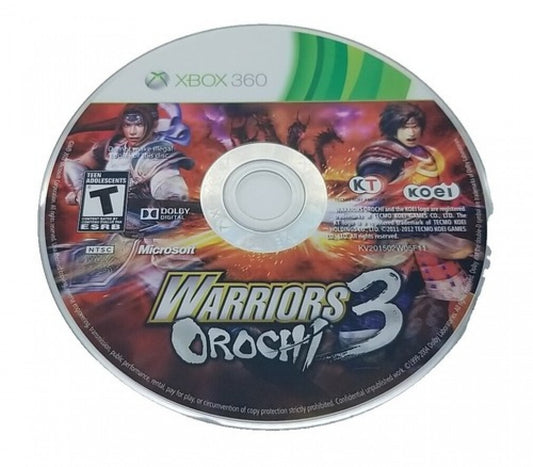Warriors Orochi 3 disc for Xbox 360 (X360) hack-and-slash action role-playing video game