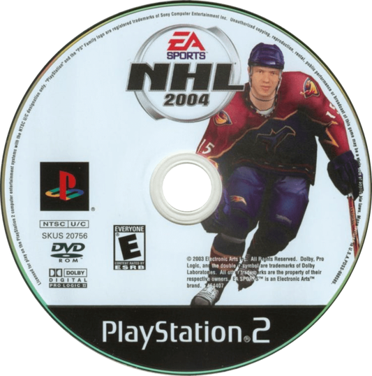 NHL 2004 PS2 Sony PlayStation 2 ice hockey sports game EA Sports NHL simulation hockey gameplay season mode franchise mode realistic skating puck physics NHL teams roster management multiplayer hockey game retro gaming PlayStation 2 software video game title disc