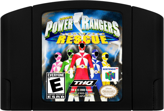 Power Rangers Lightspeed Rescue game cartridge art for Nintendo 64 video game.