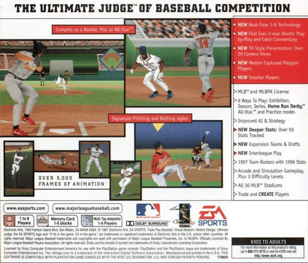 LocalID_16278 Triple Play 98 back of case for PlayStation 1 (PS1) baseball sports video game