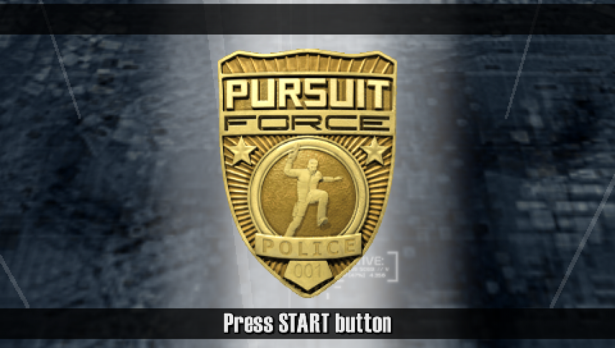 Pursuit Force start screen for PlayStation Portable (PSP) action driving shooter game