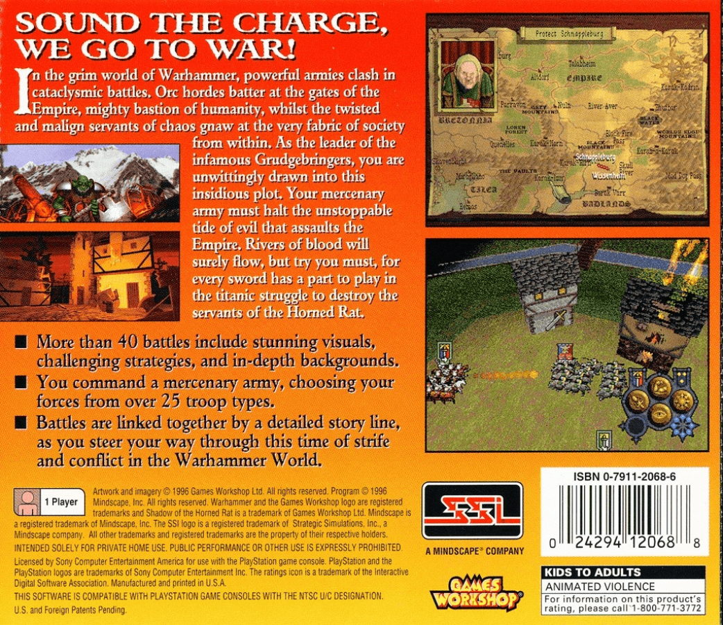 Warhammer: Shadow of the Horned Rat Back Cover Art for this Game– PlayStation 1 (PS1)