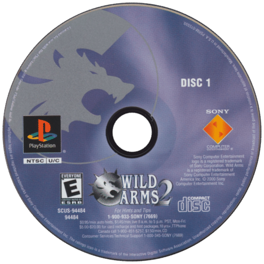Wild Arms 2 disc for PlayStation 1 (PS1) role-playing video game