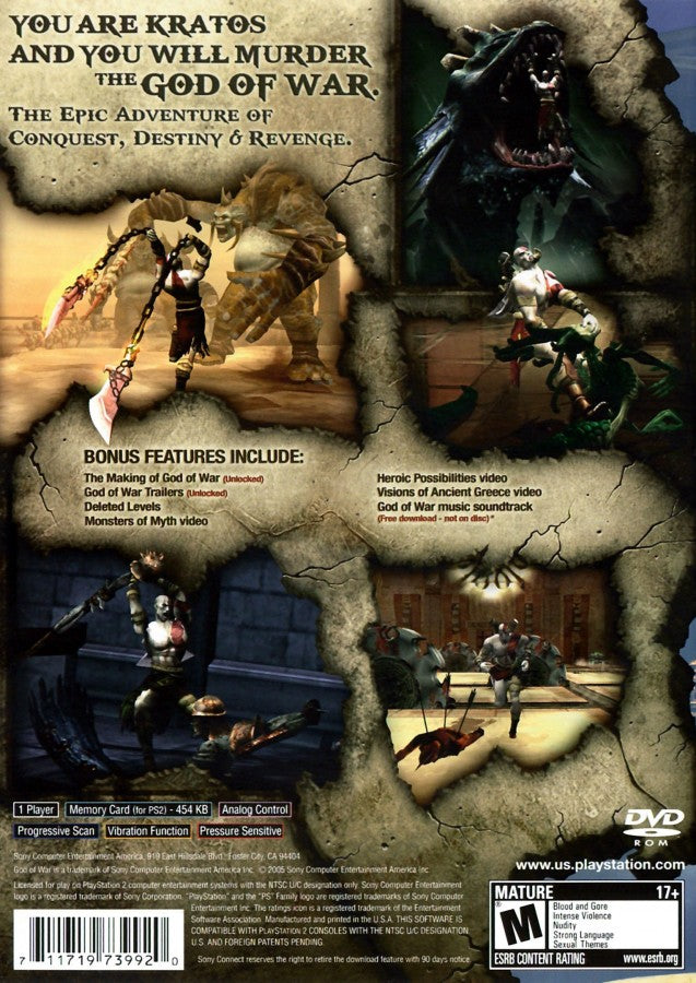 God of War – PlayStation 2 (PS2) action-adventure hack and slash video game back of case