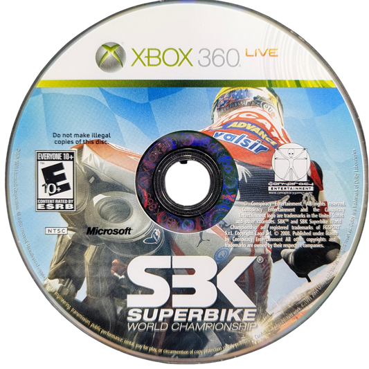 SBK: Superbike World Championship for Xbox 360 (X360) at Gamers INC, featuring authentic motorcycle racing action with licensed superbikes and tracks, realistic handling tuned for simulation-style play, and competitive season and quick-race modes that let you chase the podium in high-speed two‑wheel battles disc