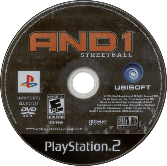 AND 1 Streetball PS2 sports basketball video game disc
