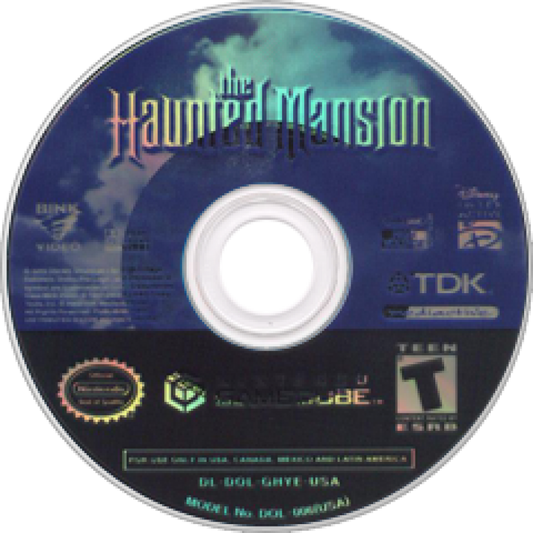 The Haunted Mansion game for the Nintendo GameCube featuring action adventure gameplay with puzzle solving combat and exploration inside a haunted estate as players battle ghosts and uncover mysteries based on the Disney attraction disc