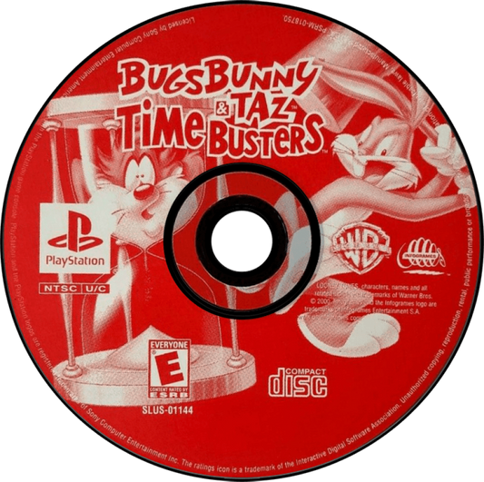 Bugs Bunny and Taz Time Busters PlayStation 1 game featuring cartoon-style platforming, time-travel adventures, and classic Looney Tunes humor disc