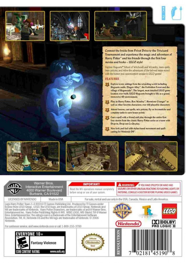 LEGO Harry Potter: Years 1–4 – Nintendo Wii (Wii) action-adventure fantasy platformer video game back of case