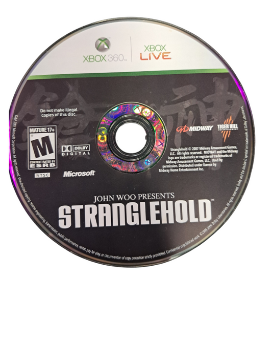 Stranglehold Collector’s Edition Xbox 360 game featuring cinematic third-person shooter action inspired by John Woo’s Hard Boiled starring Inspector Tequila slow motion gunplay destructible environments bonus content and collectible packaging disc