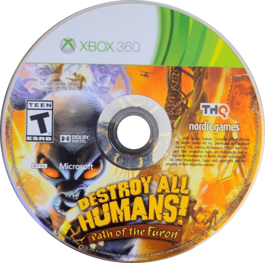 Destroy All Humans!: Path of the Furon disc for Xbox 360 (X360) open-world action-adventure video game
