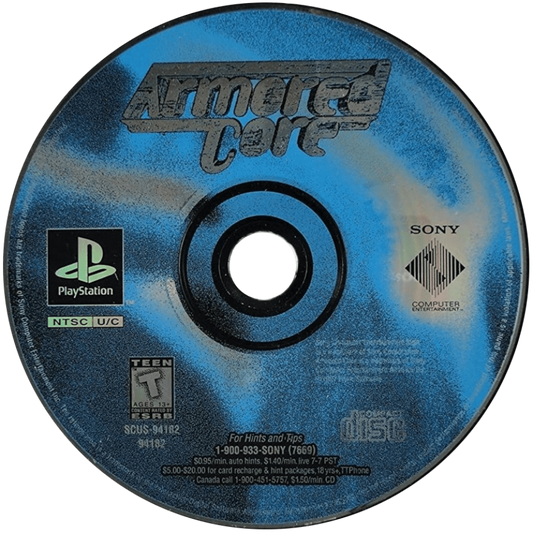 Armored Core PS1 PlayStation 1 mech combat action simulation game customizable robots sci fi battles mission based gameplay retro video game disc