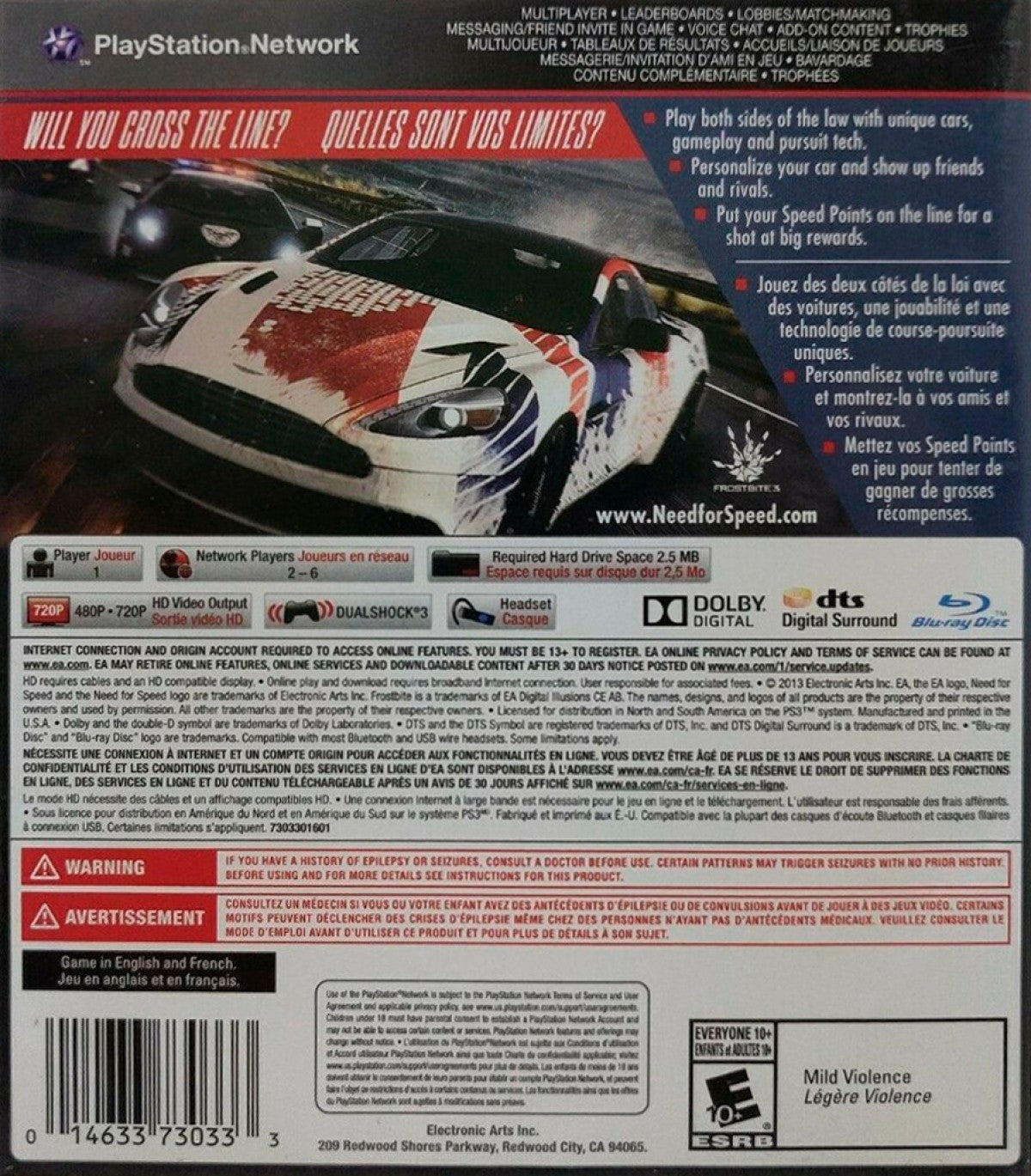 Need for Speed Rivals PlayStation 3 PS3 for racing video game fans featuring high speed street racing open world driving intense police chases exotic sports cars online multiplayer competitive gameplay vehicle customization adrenaline fueled arcade racing collectible gaming appeal back cover art
