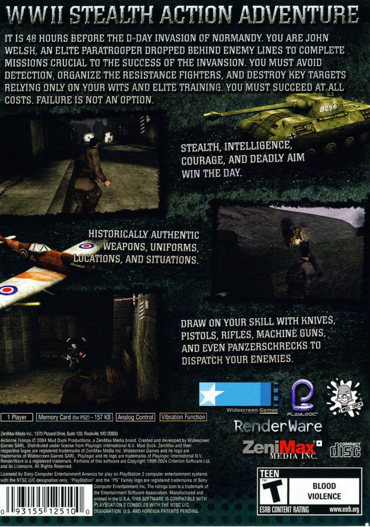 Airborne Troops: Countdown to D-Day PS2 action shooter video game back cover art