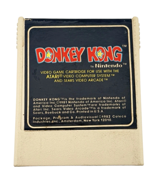Donkey Kong Coleco for Atari 2600, cartridge for an arcade platformer video game with ladder climbing, obstacle-dodging gameplay, retro action challenges, and classic home console fun