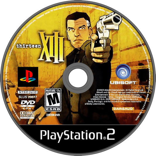 XIII PlayStation 2 PS2 for first person shooter video game fans featuring cel shaded comic book visuals espionage storyline stealth action intense gunfights conspiracy mystery multiplayer modes cinematic storytelling unique graphic novel presentation collectible gaming appeal game disc