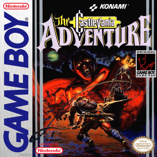 Game Boy cartridge cover for 'The Castlevania Adventure' with Konami logo