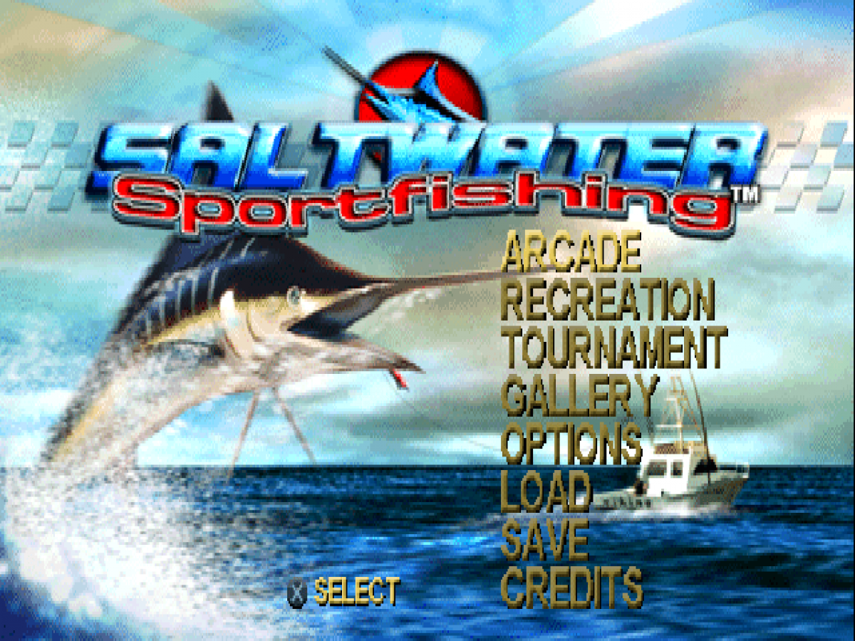 Saltwater Sport Fishing title page for PlayStation 1 (PS1) fishing simulation video game